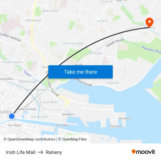 Irish Life Mall to Raheny map
