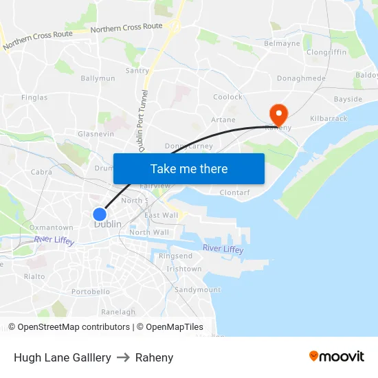 Hugh Lane Galllery to Raheny map