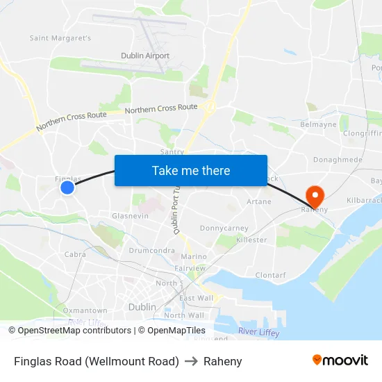 Finglas Road (Wellmount Road) to Raheny map