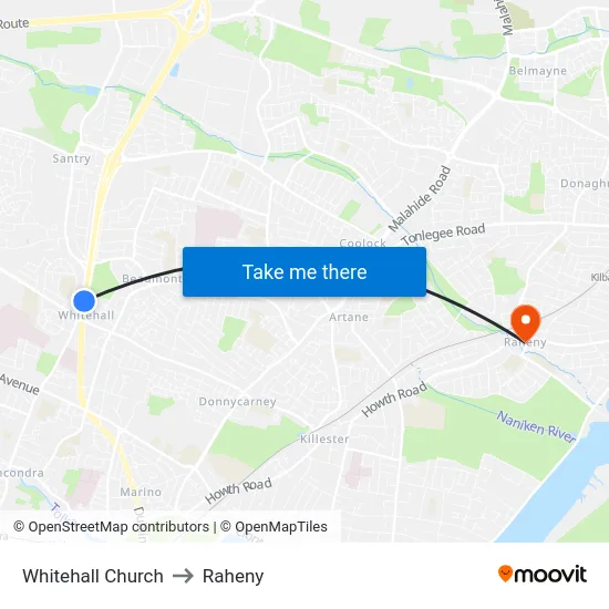 Whitehall Church to Raheny map