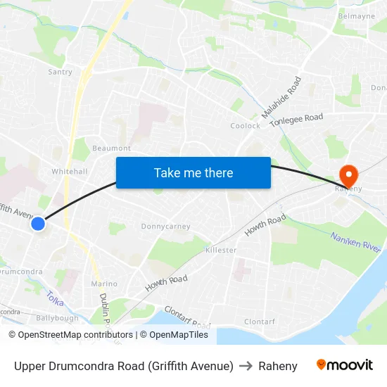 Upper Drumcondra Road (Griffith Avenue) to Raheny map