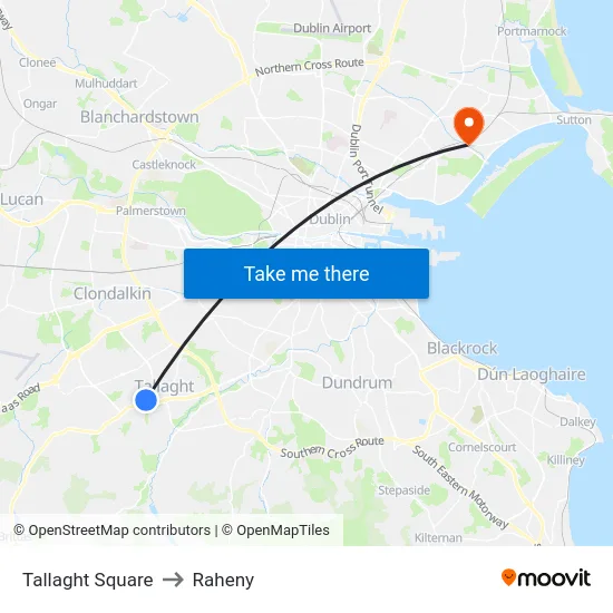 Tallaght Square to Raheny map