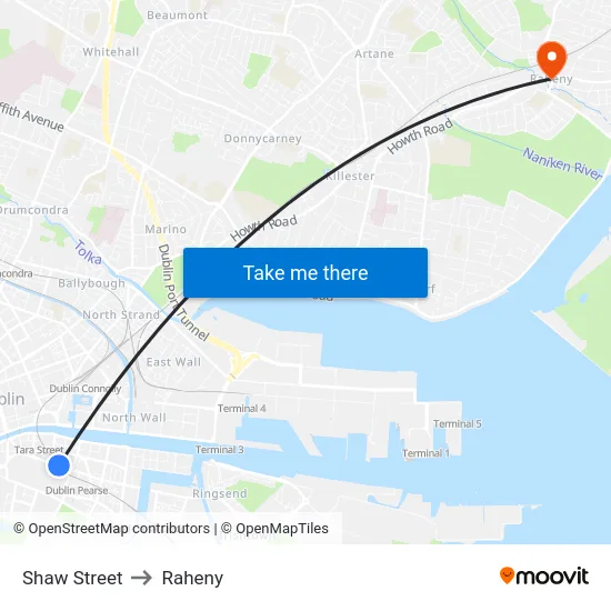 Shaw Street to Raheny map