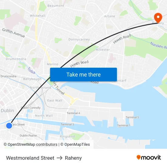 Westmoreland Street to Raheny map