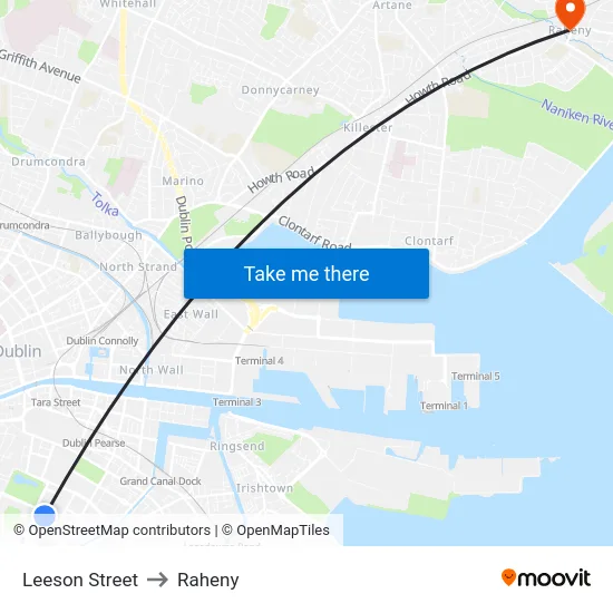 Leeson Street to Raheny map