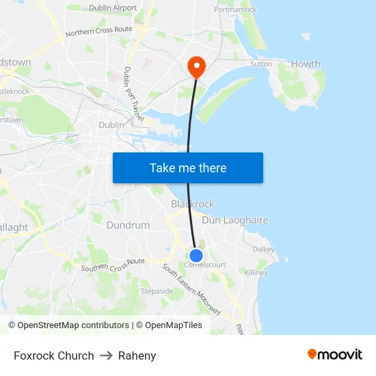 Foxrock Church to Raheny map
