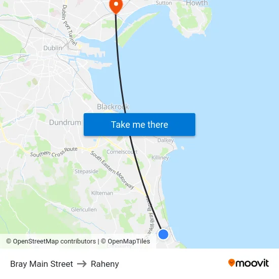 Bray Main Street to Raheny map
