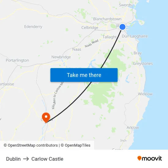 Dublin to Carlow Castle map