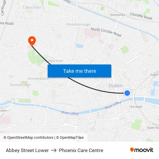 Abbey Street Lower to Phoenix Care Centre map