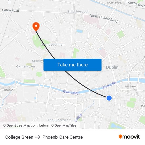 College Green to Phoenix Care Centre map