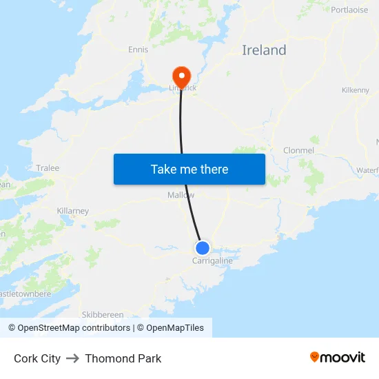 Cork City to Thomond Park map