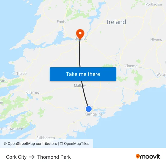 Cork City to Thomond Park map