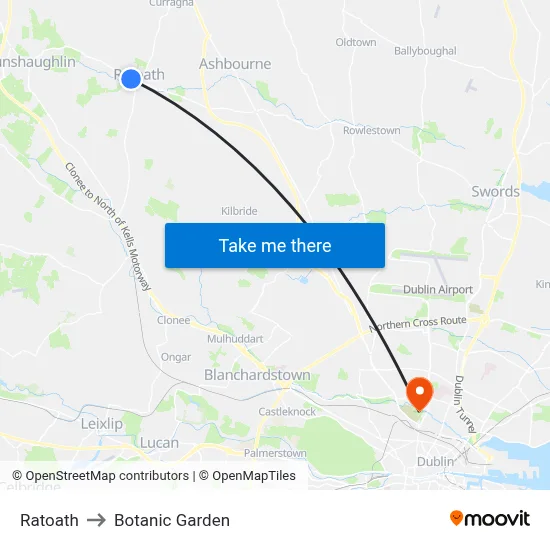 Ratoath to Botanic Garden map