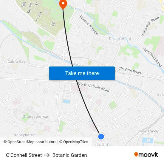 O'Connell Street to Botanic Garden map
