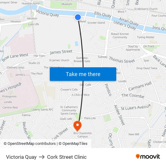 Victoria Quay to Cork Street Clinic map