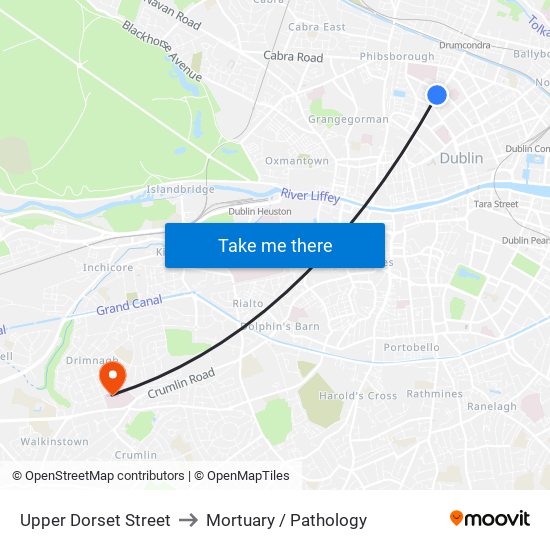 Upper Dorset Street to Mortuary / Pathology map