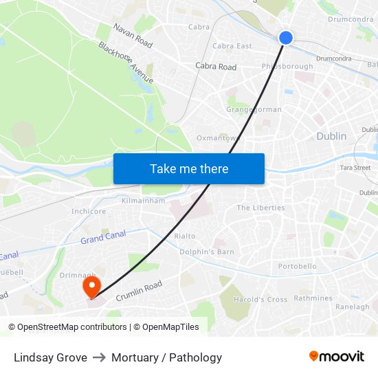 Lindsay Grove to Mortuary / Pathology map