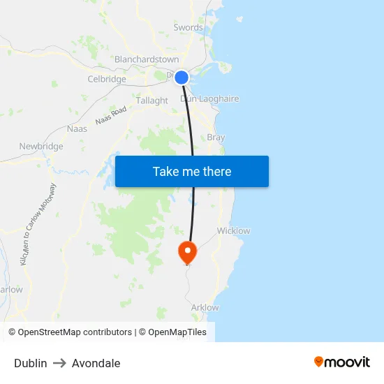 Dublin to Avondale map