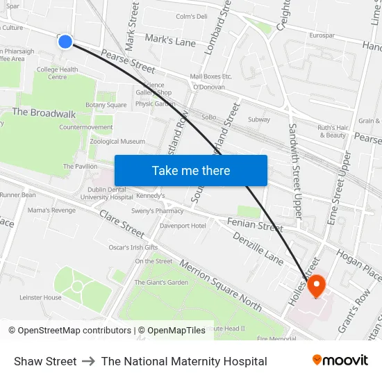 Shaw Street to The National Maternity Hospital map