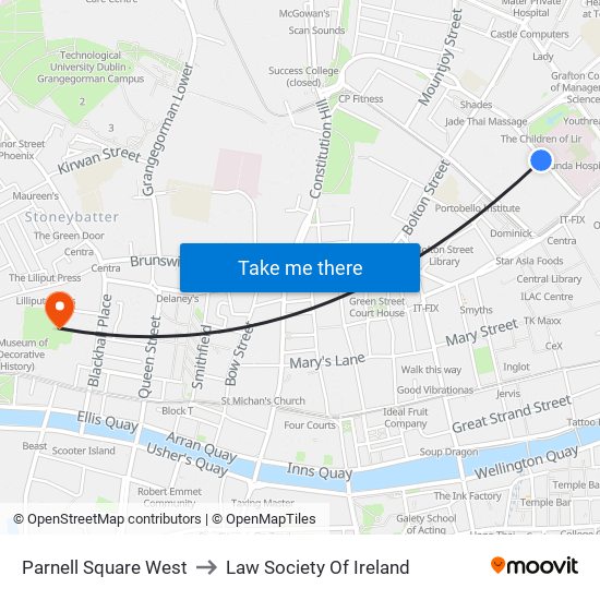 Parnell Square West to Law Society Of Ireland map