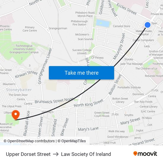 Upper Dorset Street to Law Society Of Ireland map
