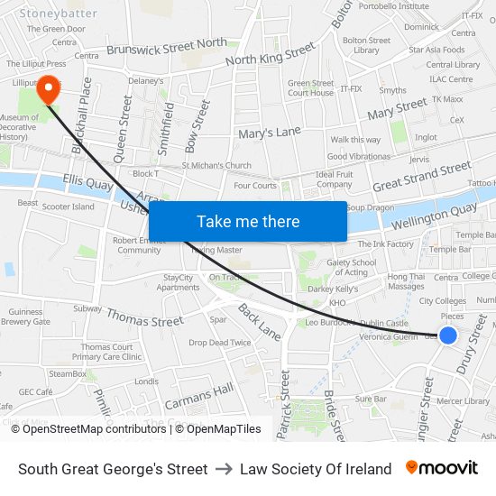 South Great George's Street to Law Society Of Ireland map