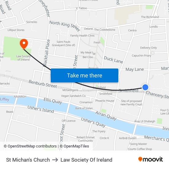 St Michan's Church to Law Society Of Ireland map
