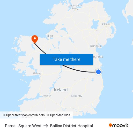 Parnell Square West to Ballina District Hospital map