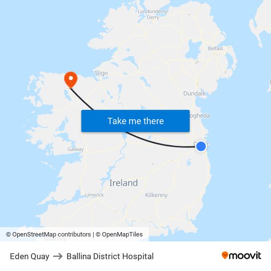 Eden Quay to Ballina District Hospital map