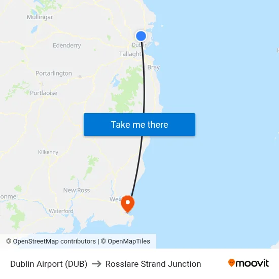 Dublin Airport (DUB) to Rosslare Strand Junction map