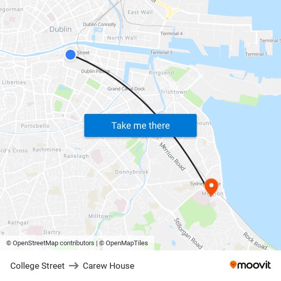 College Street to Carew House map