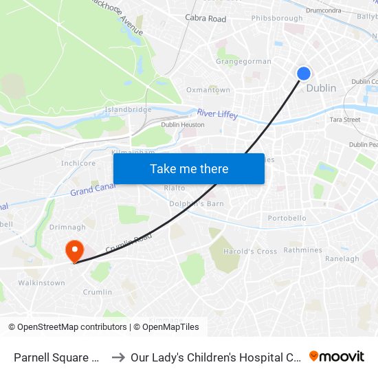 Parnell Square West to Our Lady's Children's Hospital Crumlin map