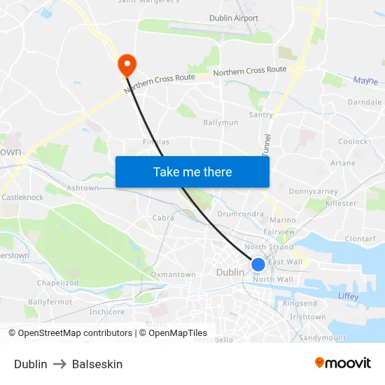 Dublin to Balseskin map