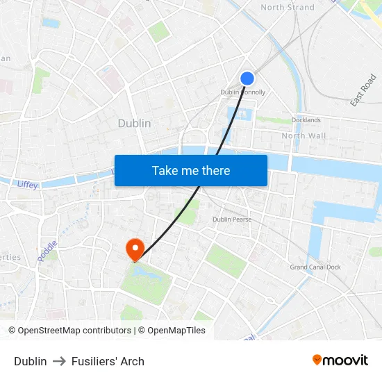 Dublin to Fusiliers' Arch map