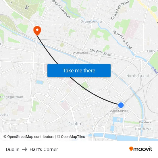Dublin to Hart's Corner map