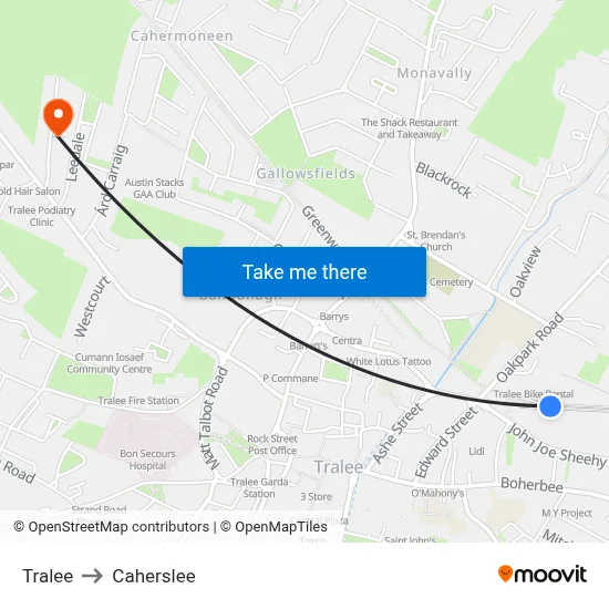 Tralee to Caherslee map