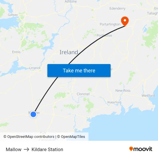 Mallow to Kildare Station map