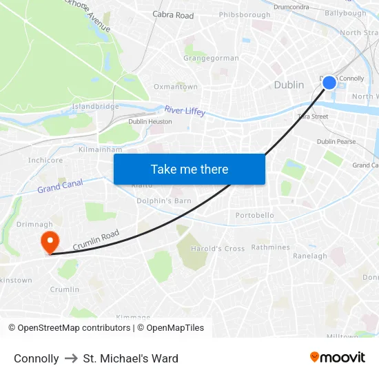 Connolly Station to St. Michael's Ward map