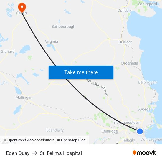 Eden Quay to St. Felim's Hospital map