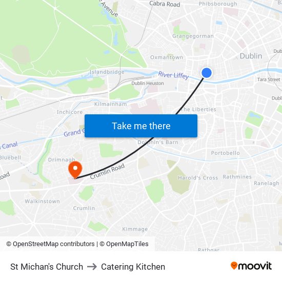 St Michan's Church to Catering Kitchen map