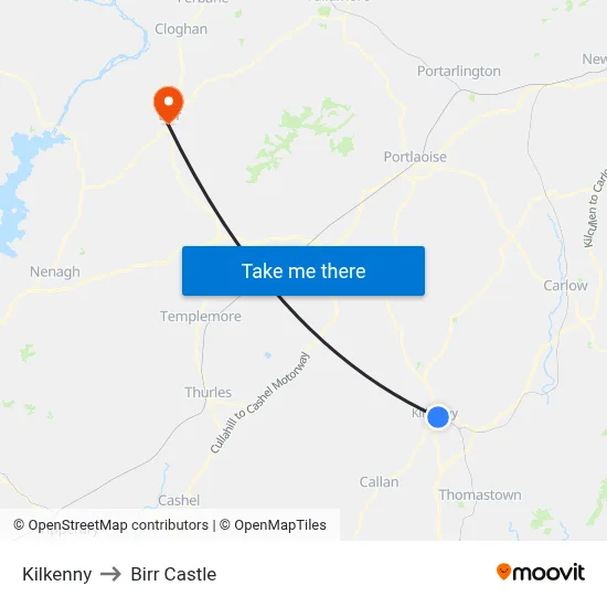Kilkenny to Birr Castle map