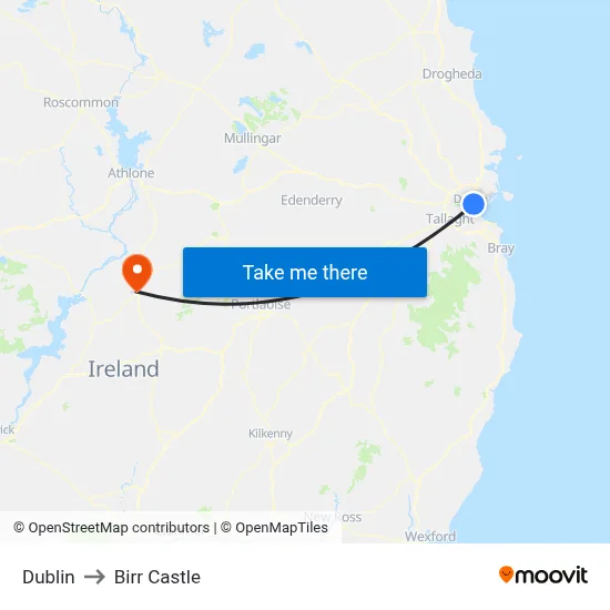 Dublin to Birr Castle map