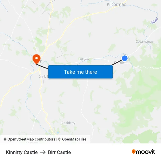 Kinnitty Castle to Birr Castle map