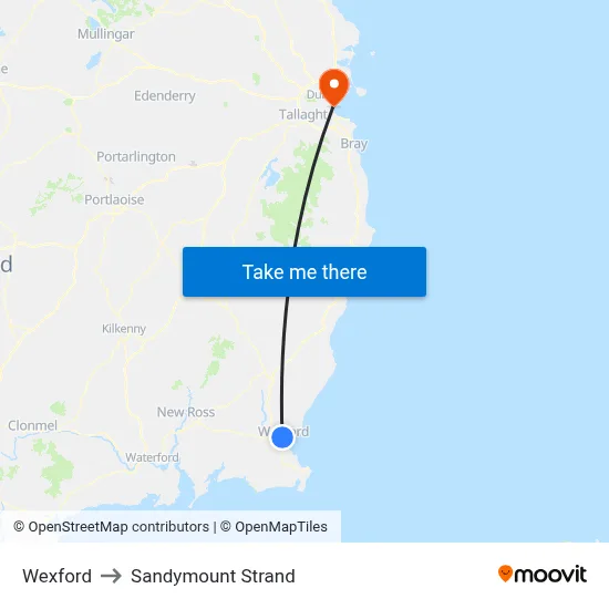 Wexford to Sandymount Strand map