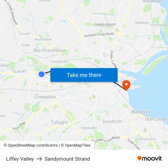 Liffey Valley to Sandymount Strand map