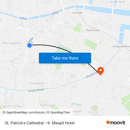 St. Patrick's Cathedral to Mespil Hotel map