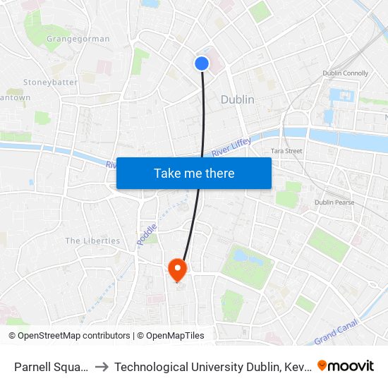 Parnell Square West to Technological University Dublin, Kevin Street Campus map