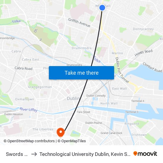 Swords Road to Technological University Dublin, Kevin Street Campus map