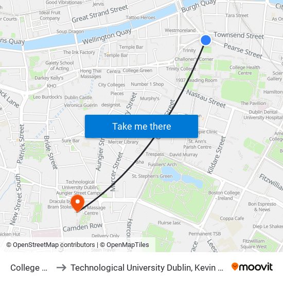 College Street to Technological University Dublin, Kevin Street Campus map