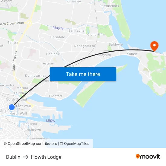 Dublin to Howth Lodge map